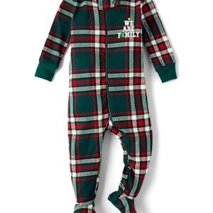 The Children’s Place Holiday Plaid Kids One-Piece Pajamas in Green and Red